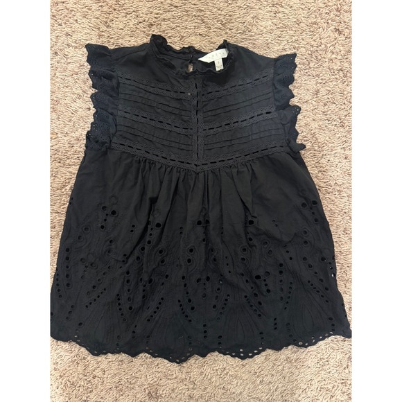 Adiva Tops - Adiva Black Eyelet Lace/Feminine Detail Top – Size Small